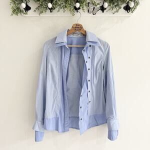 l.a.m.b. Women’s Double Long Sleeve Collared Blue Striped Shirt Size 6 E4142
